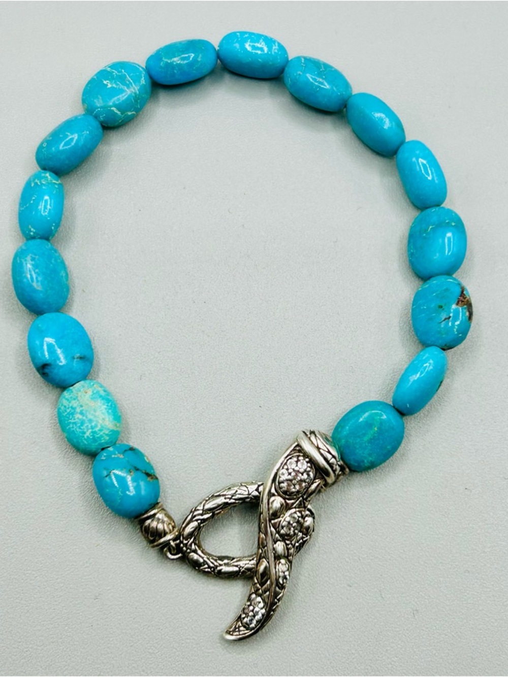 JAI by John Hardy Sterling Silver Ornate Toggle & Turquoise Bracelet 7.5”